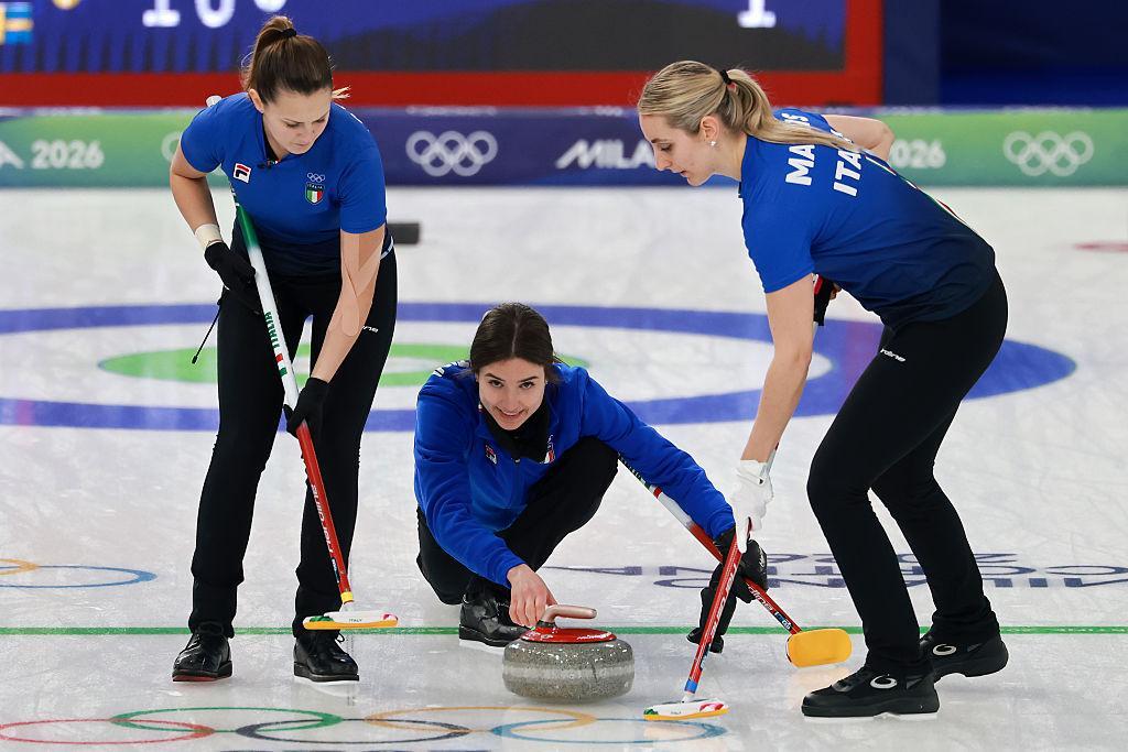 Italy women's curling team competing against Canada in preliminaries 2026