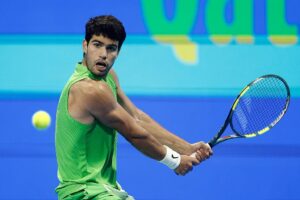 Carlos Alcaraz during Qatar Open 2026 quarter-final in Doha